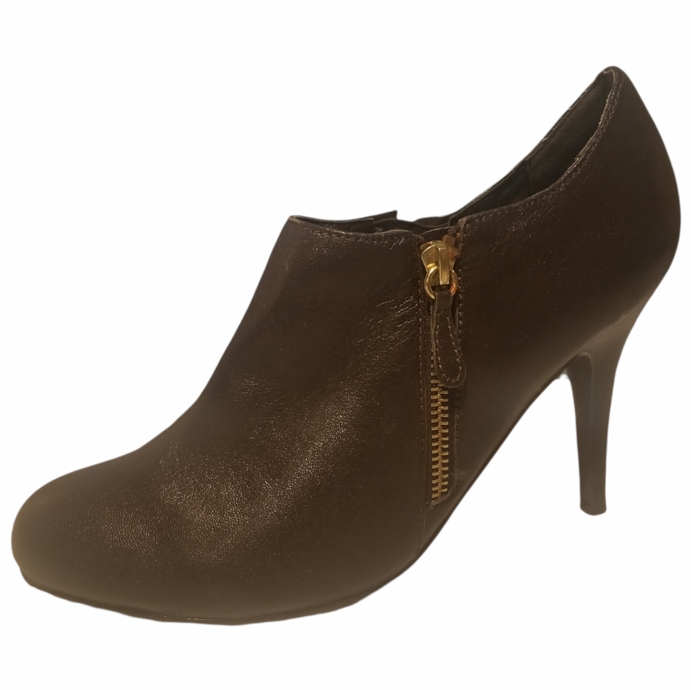 Greenwich village women's brown leather stiletto heel ankle booties